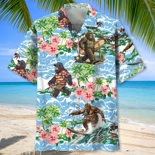 Funny Bigfoots Are On Summer Vacation Hawaiian Shirt