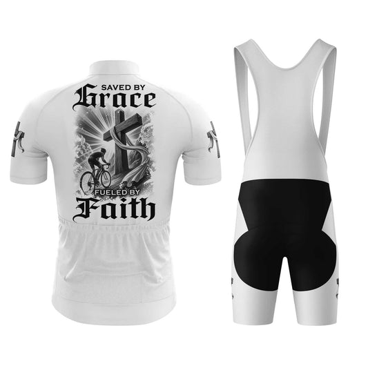 Saved By Grace Fueled By Faith Men's Cycling Jersey Set, Road Bike Cycling Kit for Men, Biking Outfit, Bicycle Suit, Team Racing Uniform