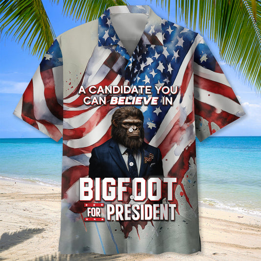 Bigfoot for President Election Vote USA Flag Hawaiian Shirt