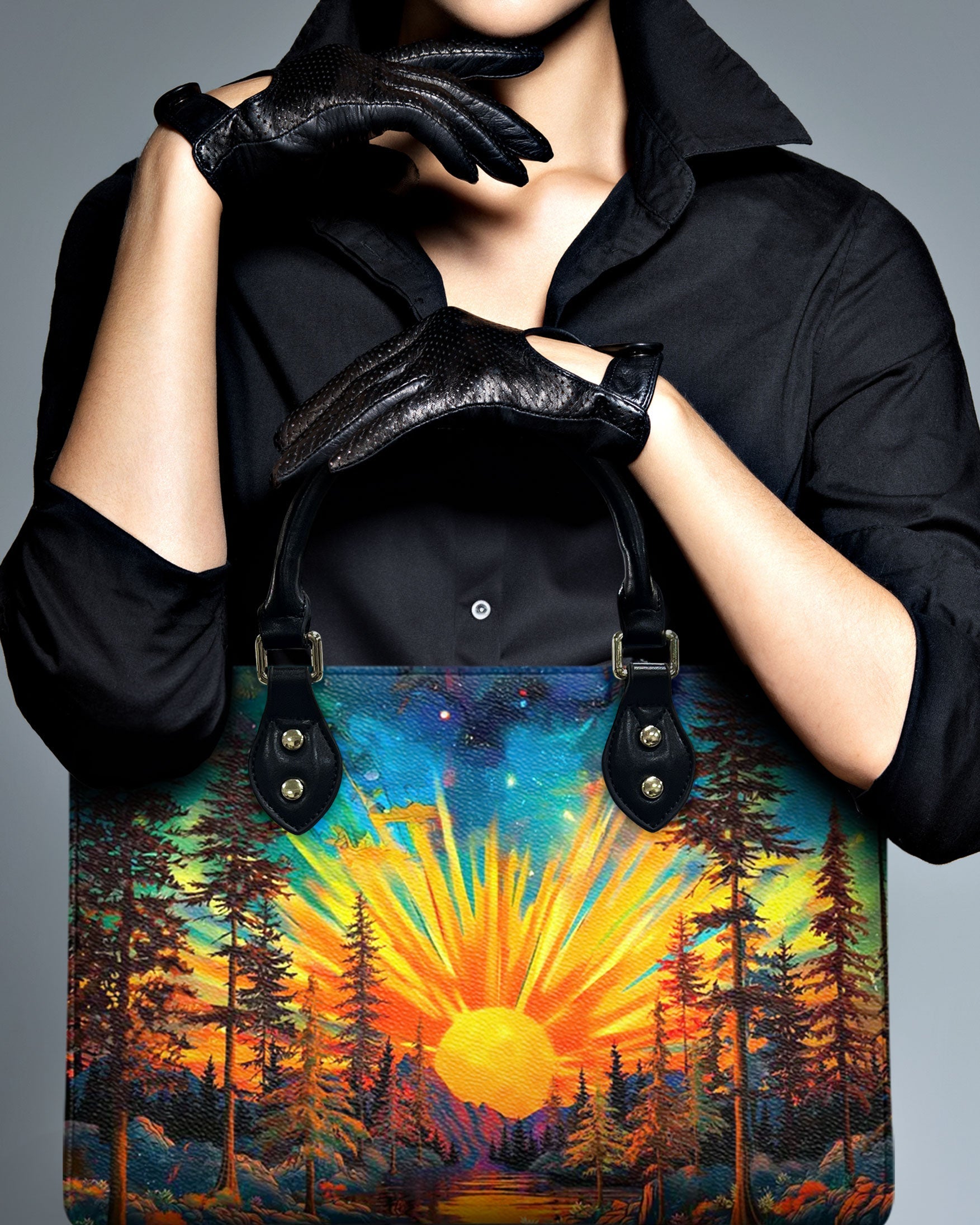 Bigcrowns BEAUTIFUL SUN SCENE LEATHER HANDBAG N1009243