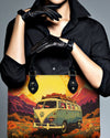 Camping Scene Leather Handbag