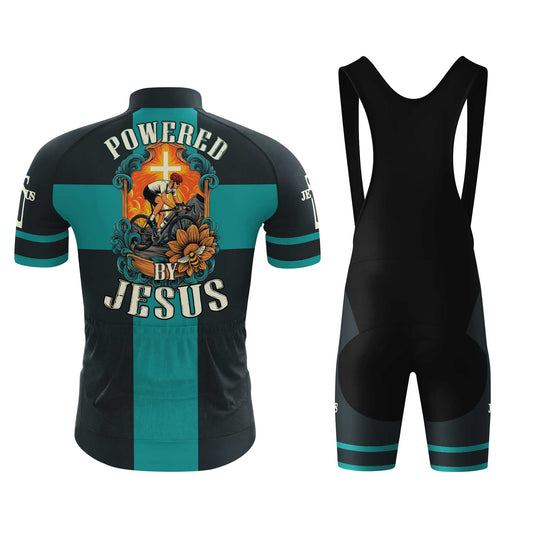 Powered By Jesus Men's Cycling Jersey Set, Road Bike Cycling Kit for Men, Biking Outfit, Bicycle Suit, Team Racing Uniform