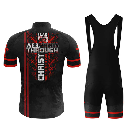 I Can Do All Things Through Christ Men's Cycling Jersey Set, Road Bike Cycling Kit for Men, Biking Outfit, Bicycle Suit, Team Racing Uniform