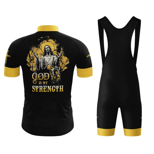 God Is My Strength Men's Cycling Jersey Set, Road Bike Cycling Kit for Men, Biking Outfit, Bicycle Suit, Team Racing Uniform