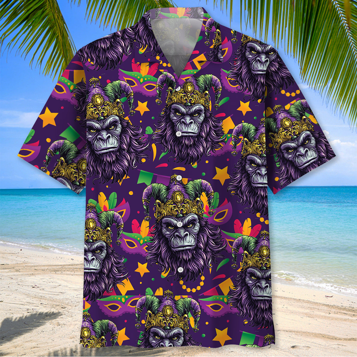 Mardi Gras Bigfoot Hawaiian Shirt