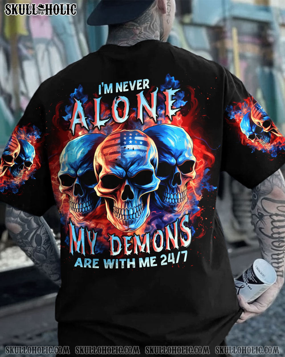 I'M NEVER ALONE 3 SKULLS FLAG ALL OVER PRINT - TLNT3006233