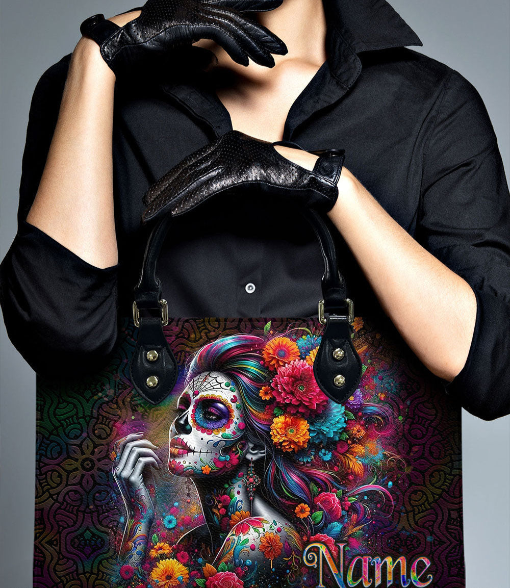 SUGAR SKULL FLOWER ART LEATHER HANDBAG - TLNO0211244