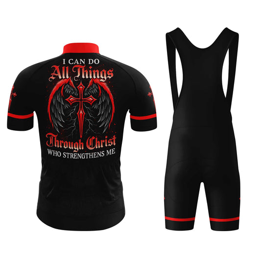 I Can Do All Things Through Christ Men's Cycling Jersey Set, Road Bike Cycling Kit for Men, Biking Outfit, Bicycle Suit, Team Racing Uniform