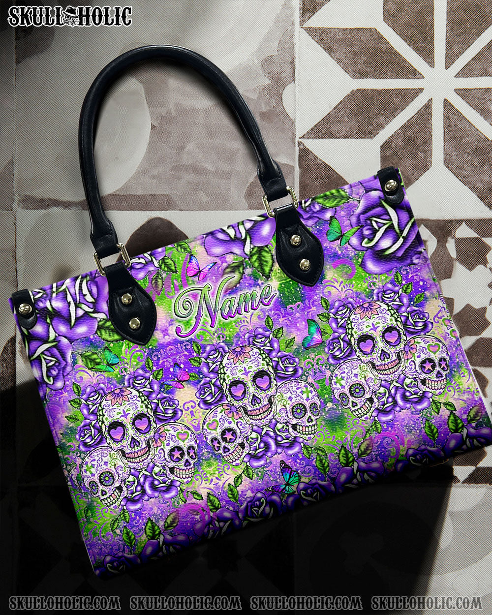 COLORFUL SUGAR SKULLS LEATHER HANDBAG - YHLT0108242