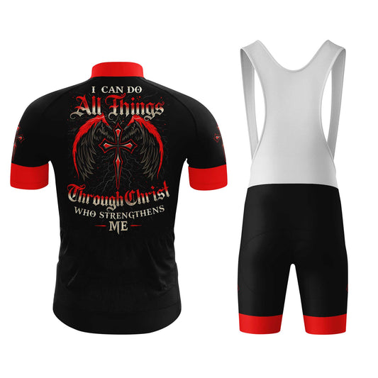 I Can Do All Things Through Christ Men's Cycling Jersey Set, Road Bike Cycling Kit for Men, Biking Outfit, Bicycle Suit, Team Racing Uniform