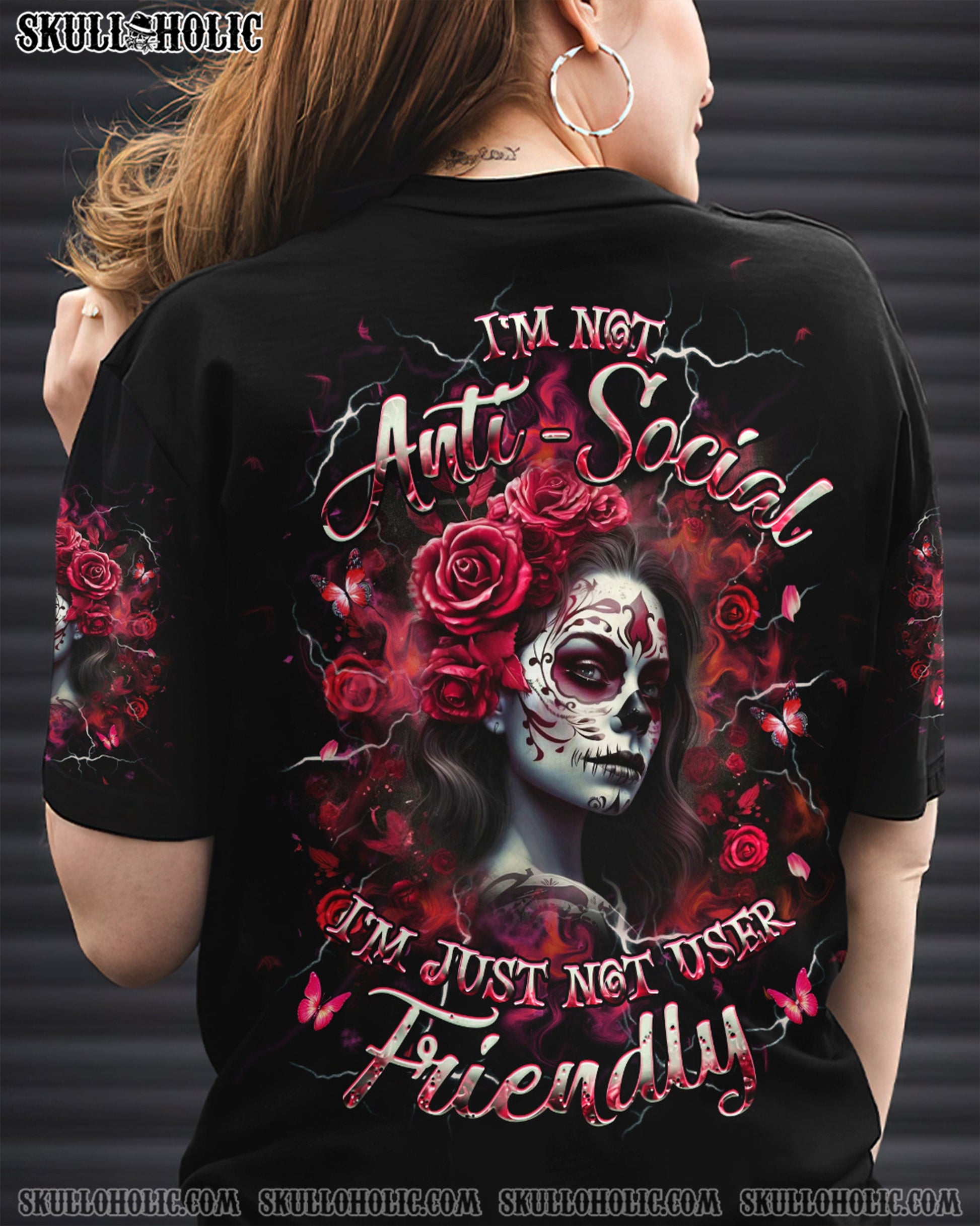 I'M NOT ANTI-SOCIAL SKULL LADY ALL OVER PRINT - YHHG1904251