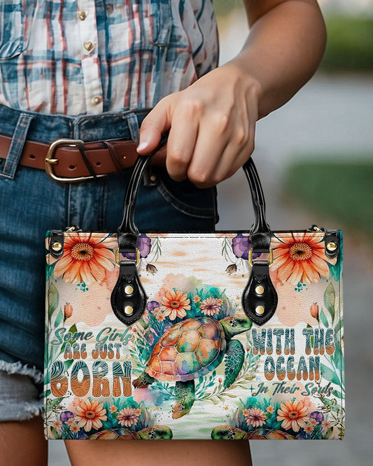Some Girls Are Just Born Turlte Watercolor Leather Handbag