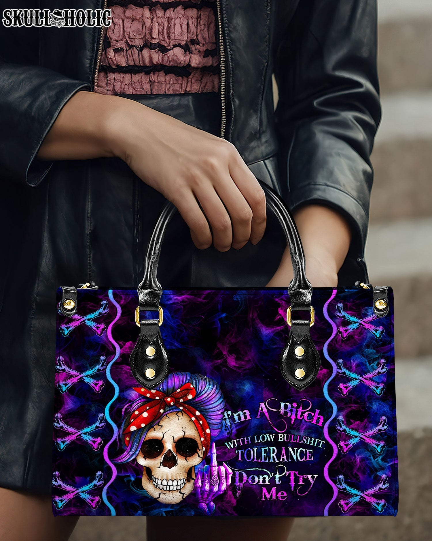 I'M A B DON'T TRY ME LEATHER HANDBAG - YHHN2703242