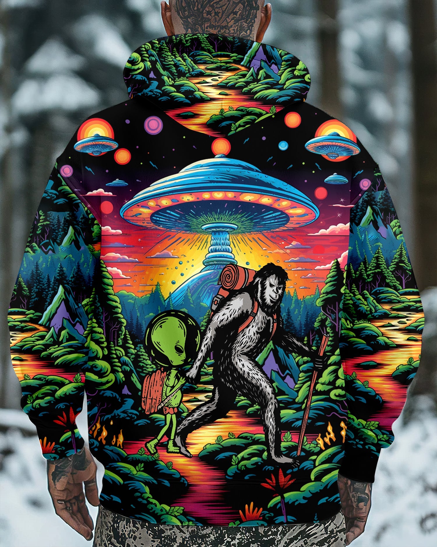 Bigfoot Alien Going Hiking All Over Print Shirt