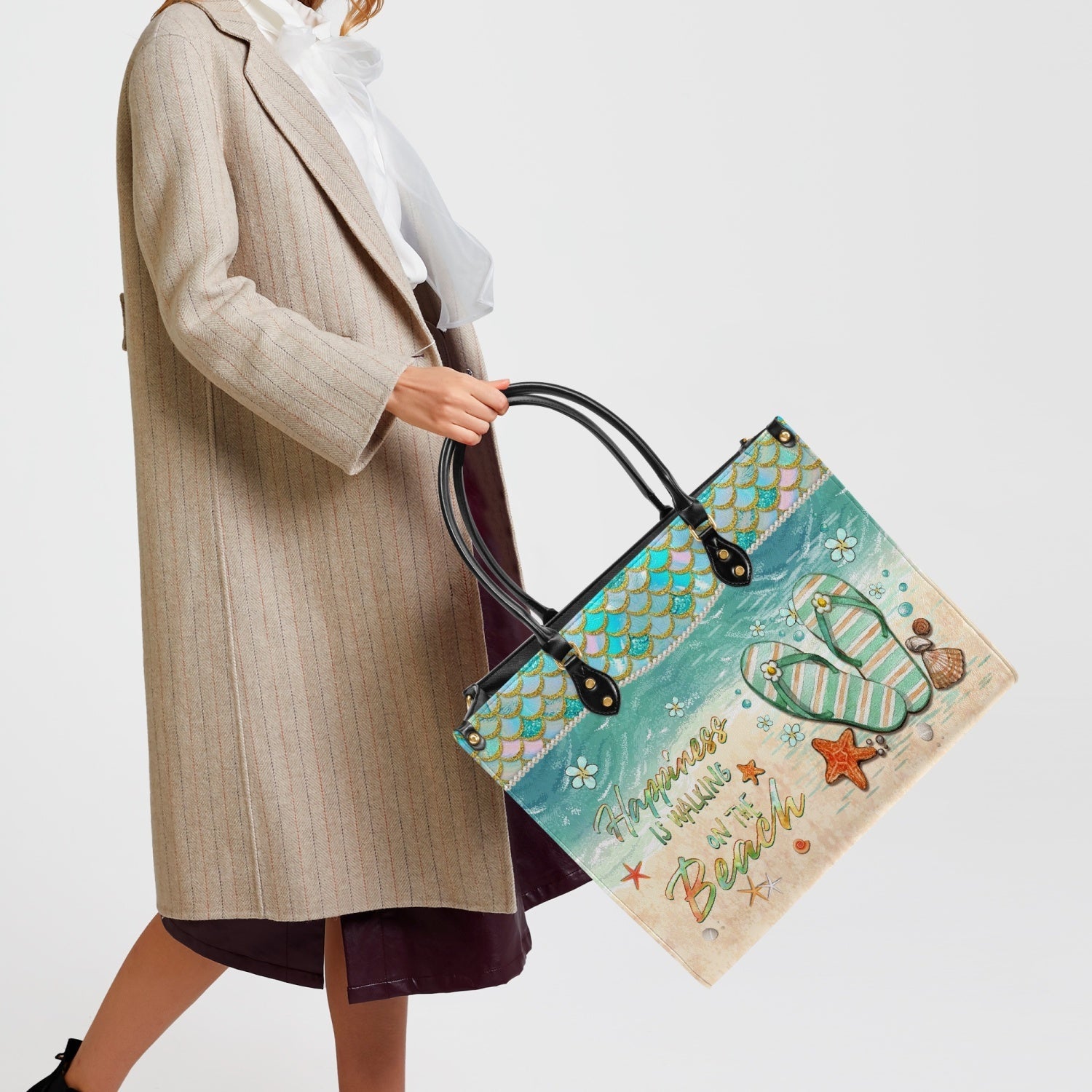 Bigcrowns HAPPINESS IS WALKING ON THE BEACH LEATHER HANDBAG YHKD2503243