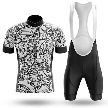 BigCrowns | Black White Gears Cycling Short Sleeve Cycling Kit