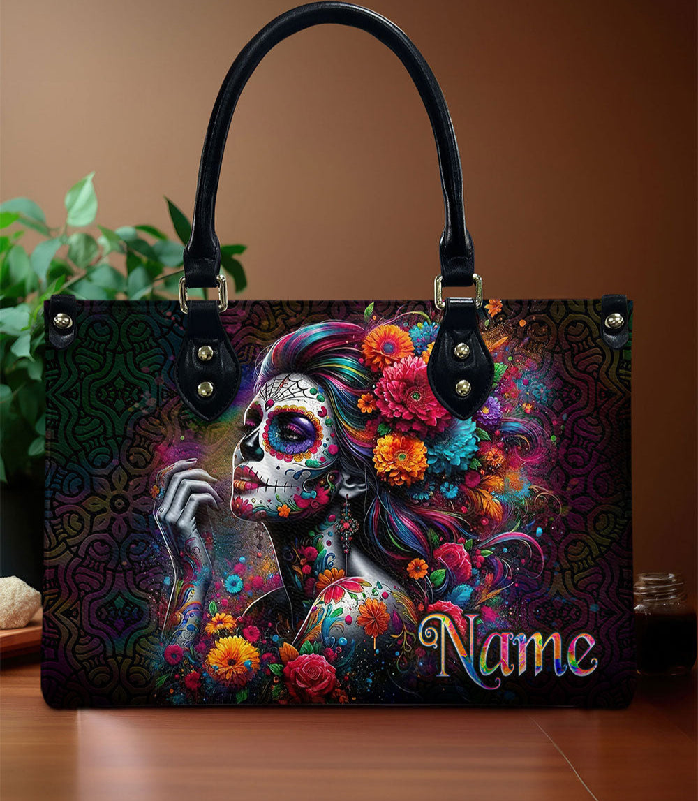 SUGAR SKULL FLOWER ART LEATHER HANDBAG - TLNO0211244