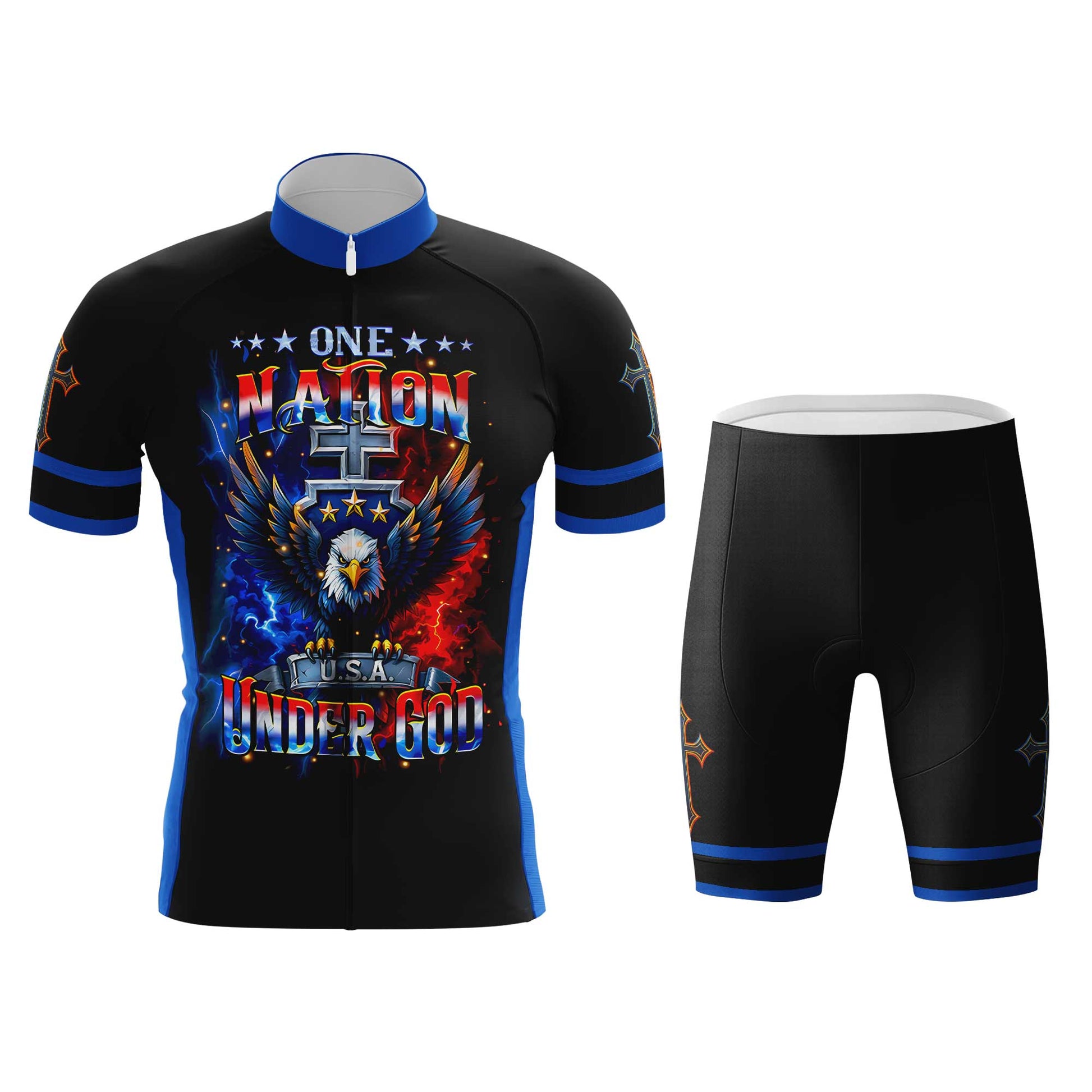 One Nation Under God Patriotic Men's Cycling Jersey Set, Road Bike Cycling Kit for Men, Biking Outfit, Bicycle Suit, Team Racing Uniform