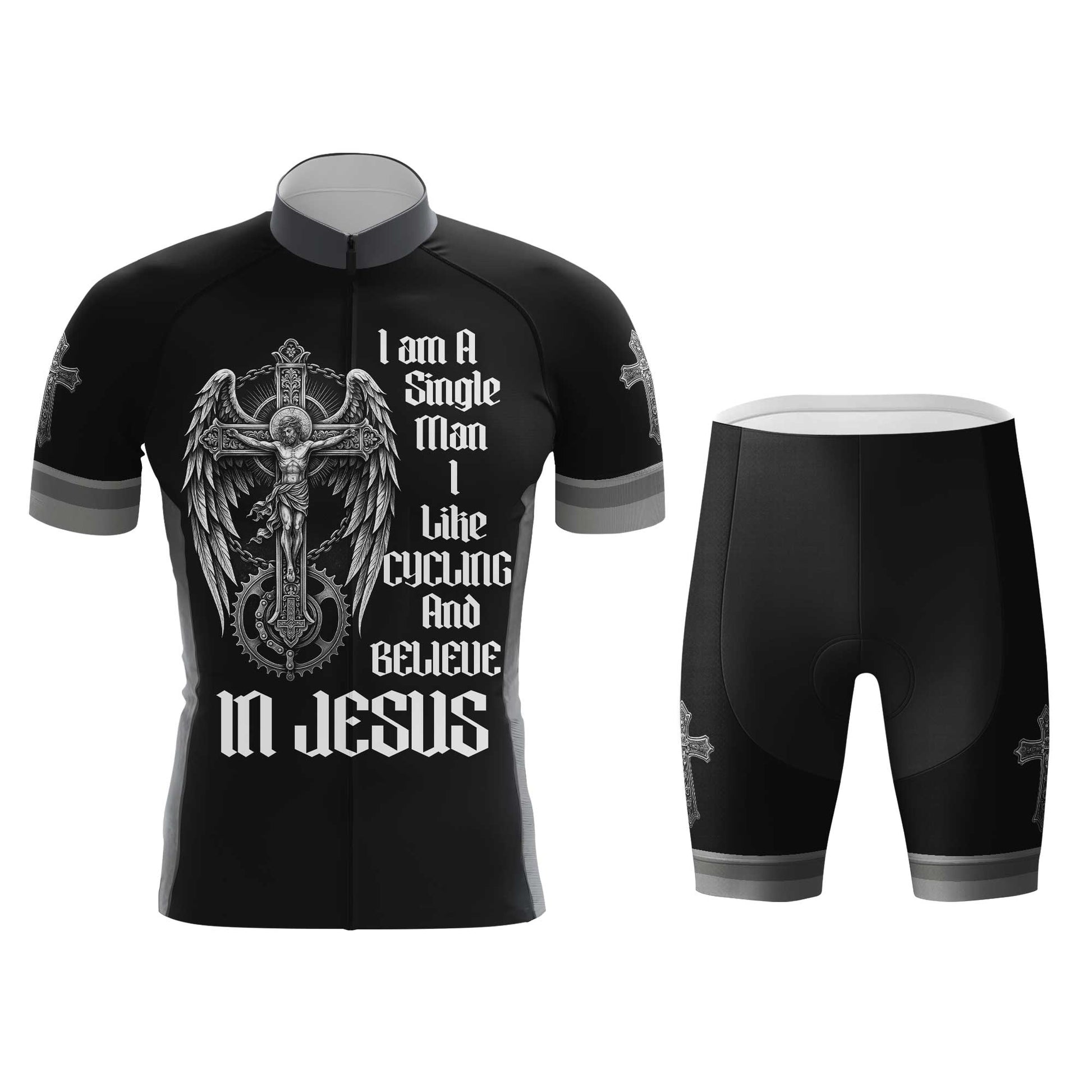 A Man Believe In Jesus Men's Cycling Jersey Set, Road Bike Cycling Kit for Men, Biking Outfit, Bicycle Suit, Team Racing Uniform