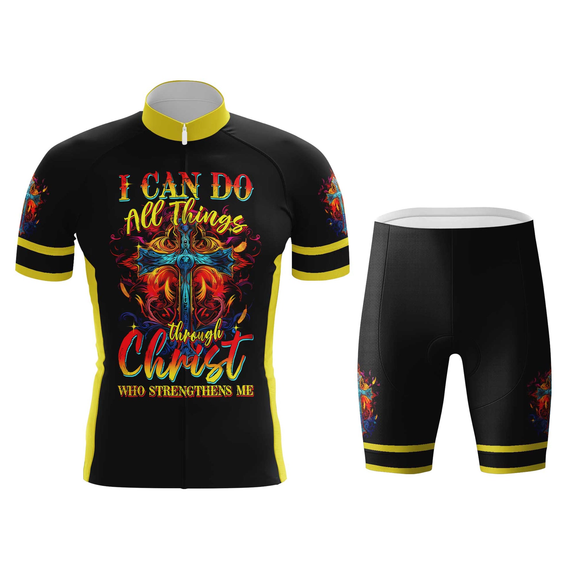 I Can Do All Things Through Christ Men's Cycling Jersey Set, Road Bike Cycling Kit for Men, Biking Outfit, Bicycle Suit, Team Racing Uniform