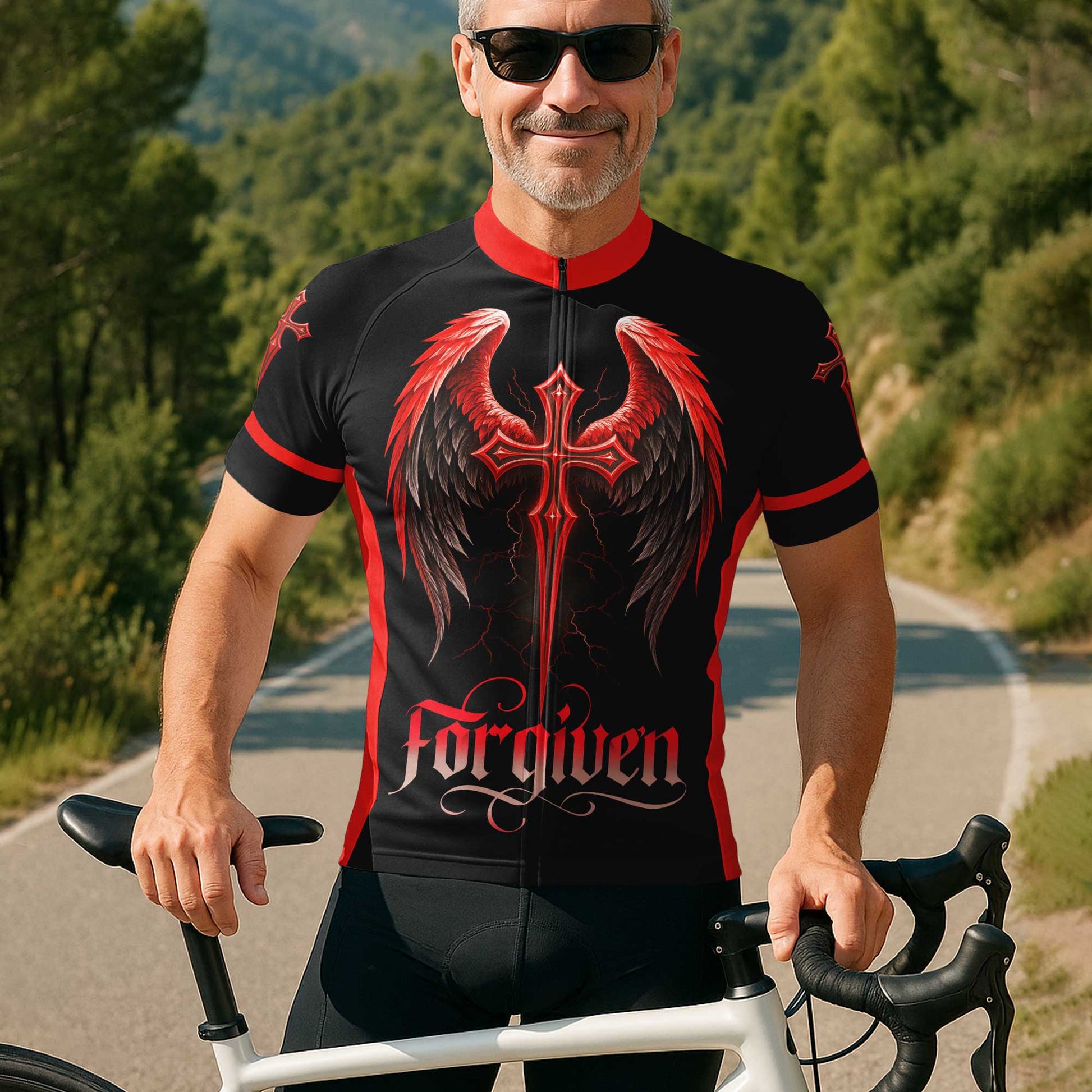 Forgiven Men's Cycling Jersey Set, Road Bike Cycling Kit for Men, Biking Outfit, Bicycle Suit, Team Racing Uniform
