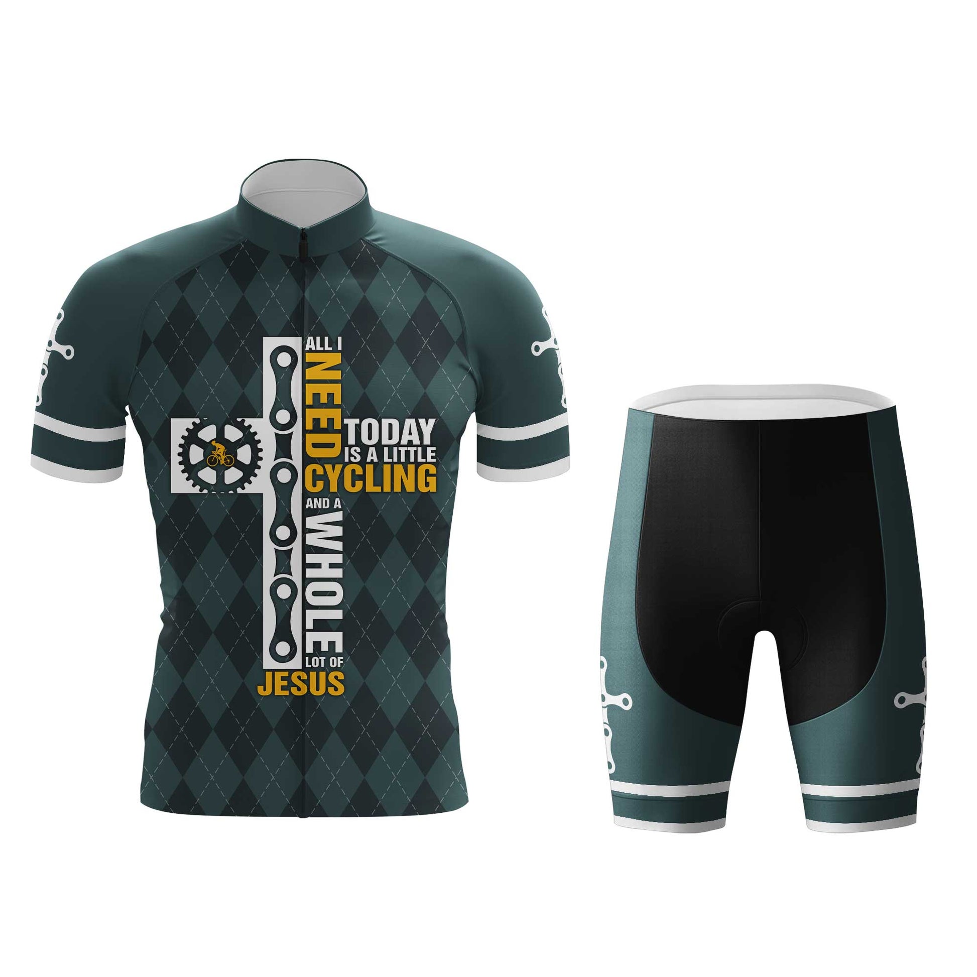 All I Need Is Cycling And Jesus Men's Cycling Jersey Set, Road Bike Cycling Kit for Men, Biking Outfit, Bicycle Suit, Team Racing Uniform