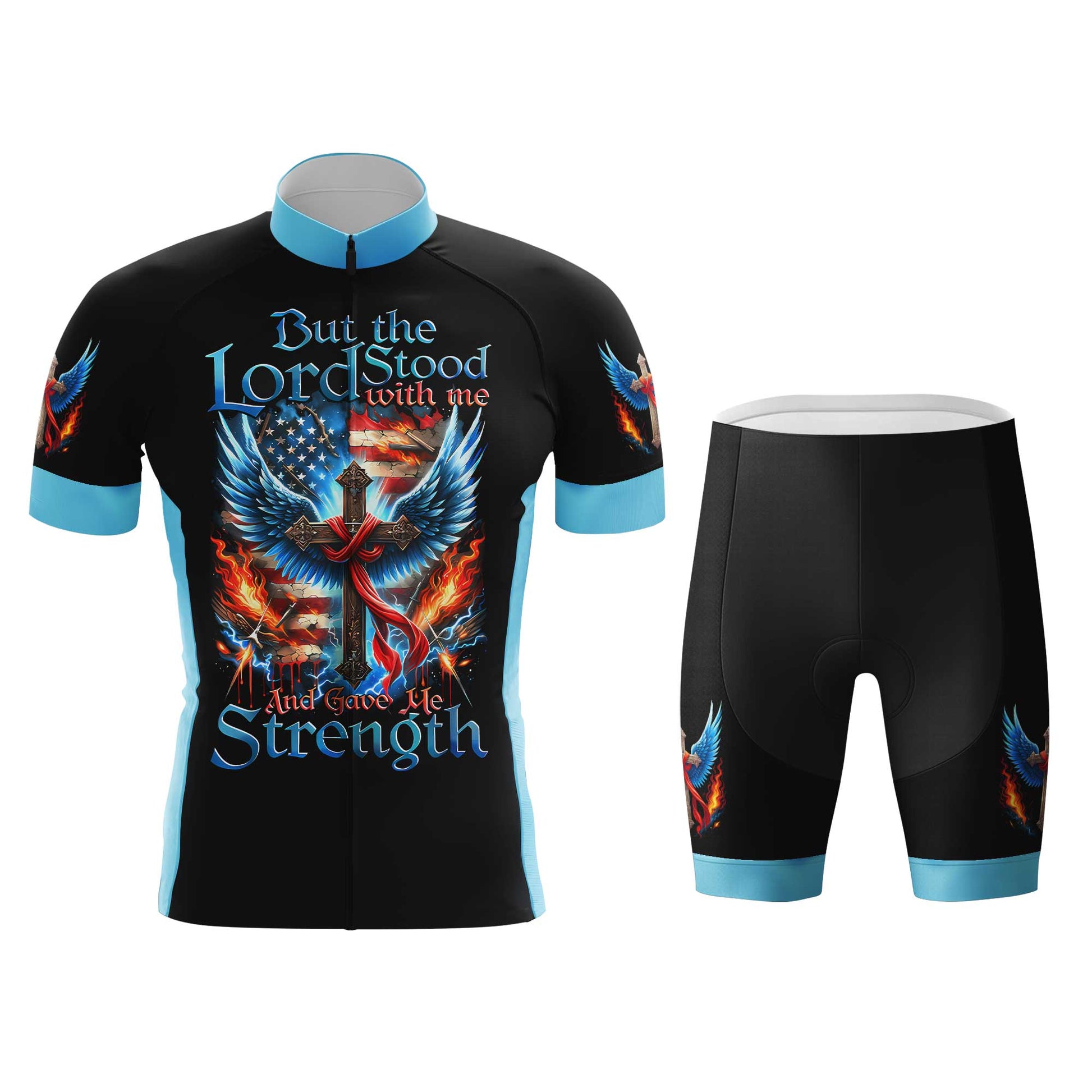 But The Lord Stood With Me Men's Cycling Jersey Set, Road Bike Cycling Kit for Men, Biking Outfit, Bicycle Suit, Team Racing Uniform