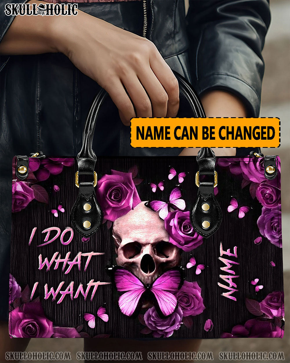 I DO WHAT I WANT SKULL ROSE LEATHER HANDBAG - YHLN3107244