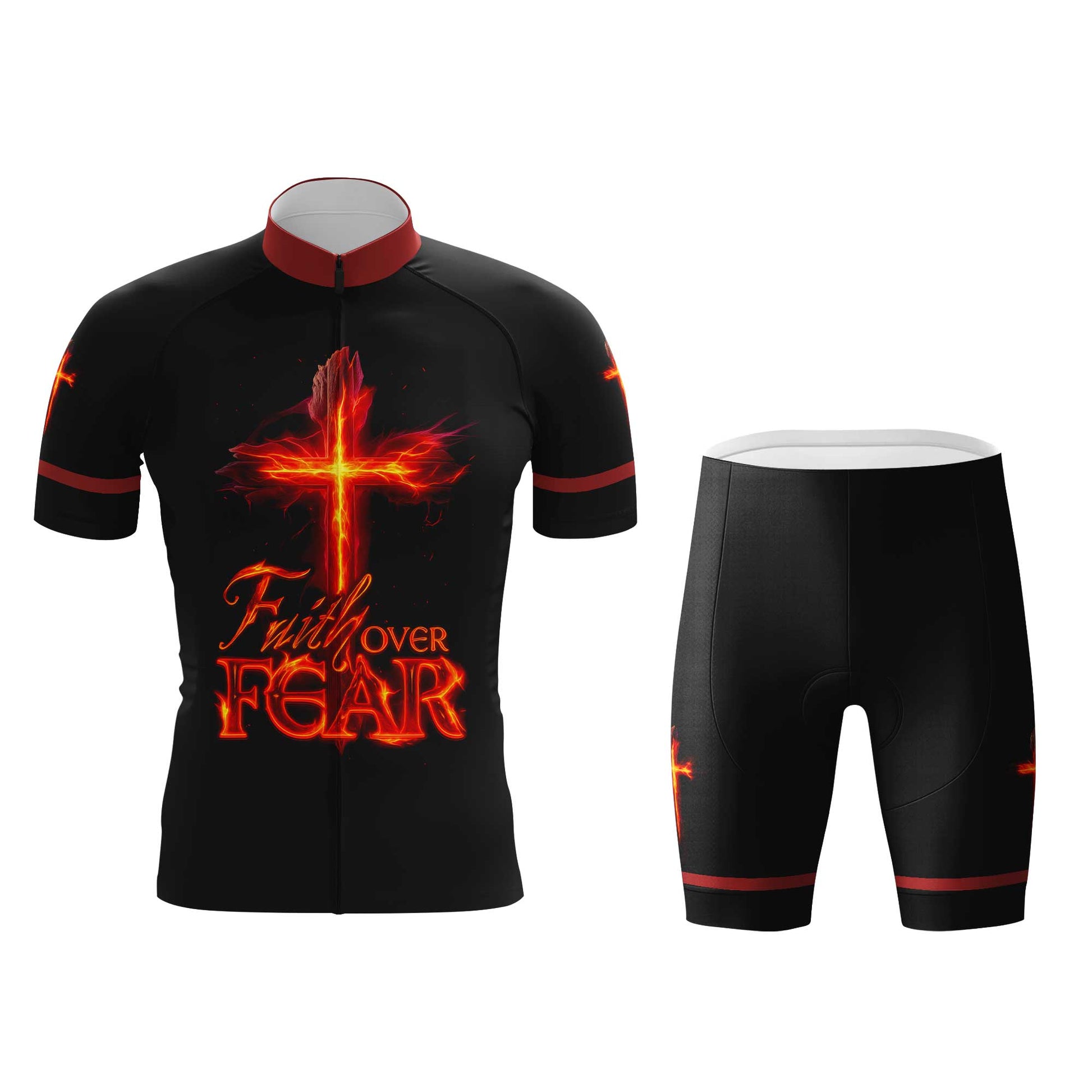 Faith Over Fear Men's Cycling Jersey Set, Road Bike Cycling Kit for Men, Biking Outfit, Bicycle Suit, Team Racing Uniform