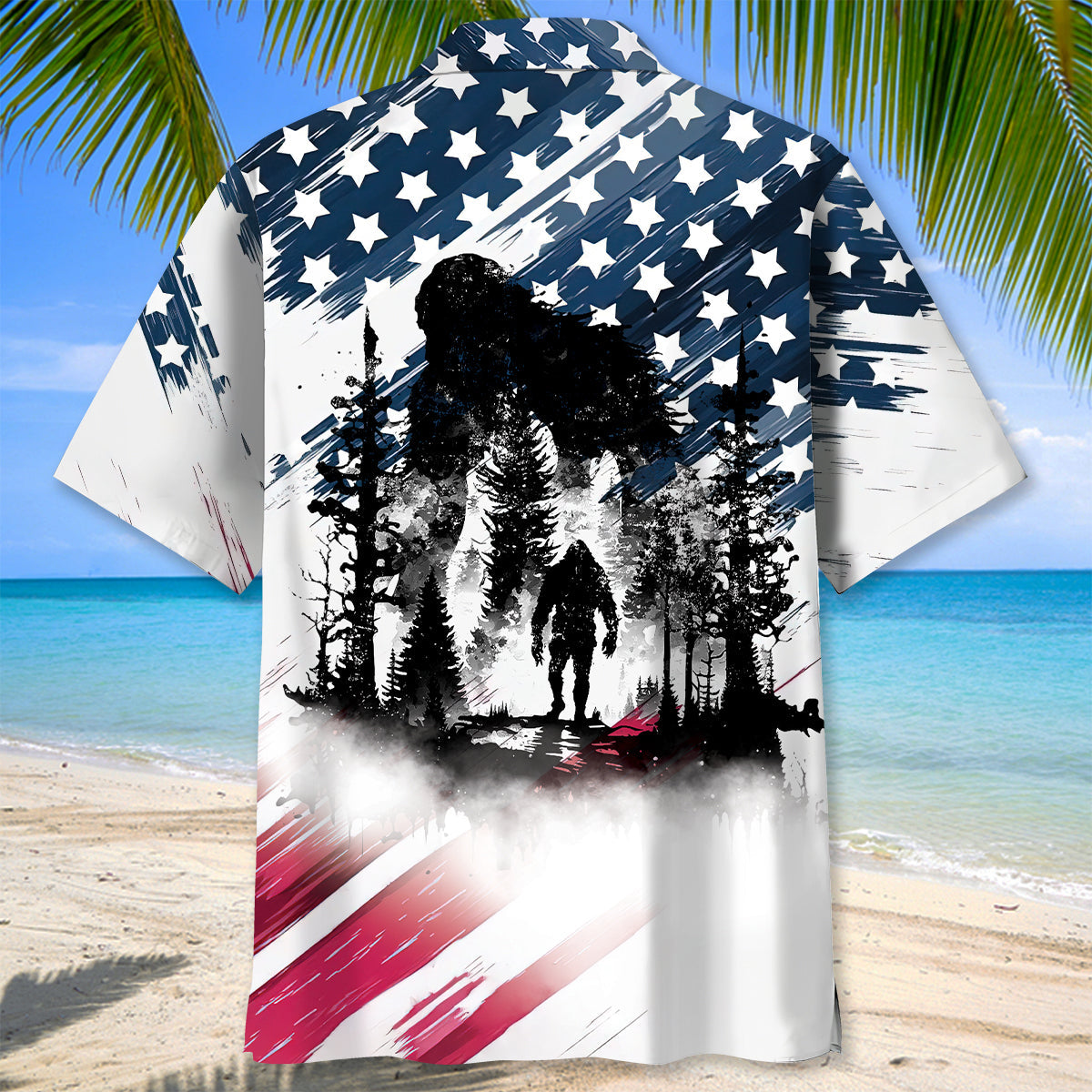 Bigfoot Sasquatch American Flag Patriotic Hawaiian Shirt
