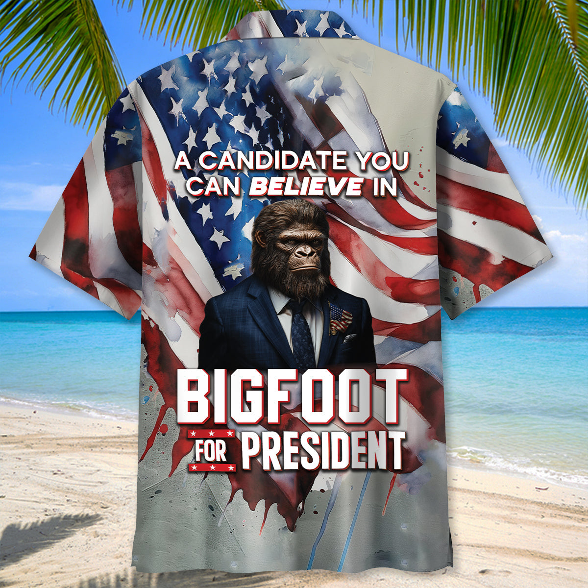 Bigfoot for President Election Vote USA Flag Hawaiian Shirt