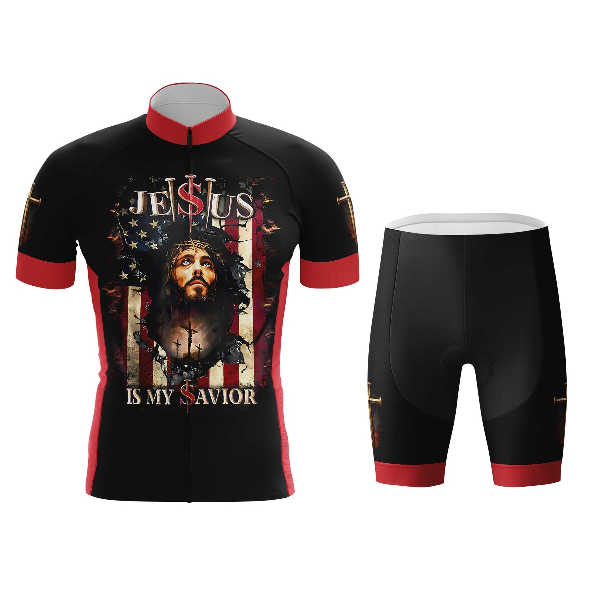 Jesus Is My Savior Men's Cycling Jersey Set, Road Bike Cycling Kit for Men, Biking Outfit, Bicycle Suit, Team Racing Uniform
