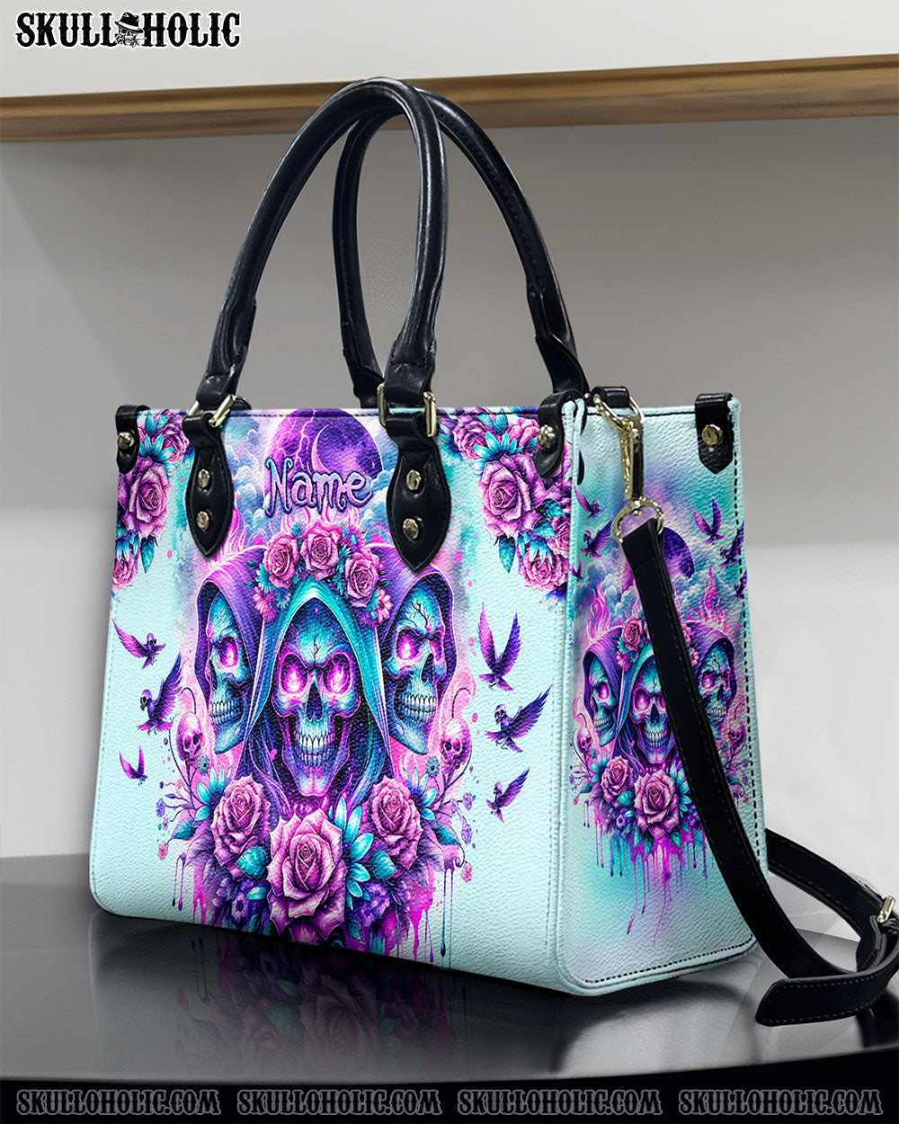 THREE SKULL REAPER ROSES LEATHER HANDBAG - TLPQ2503242