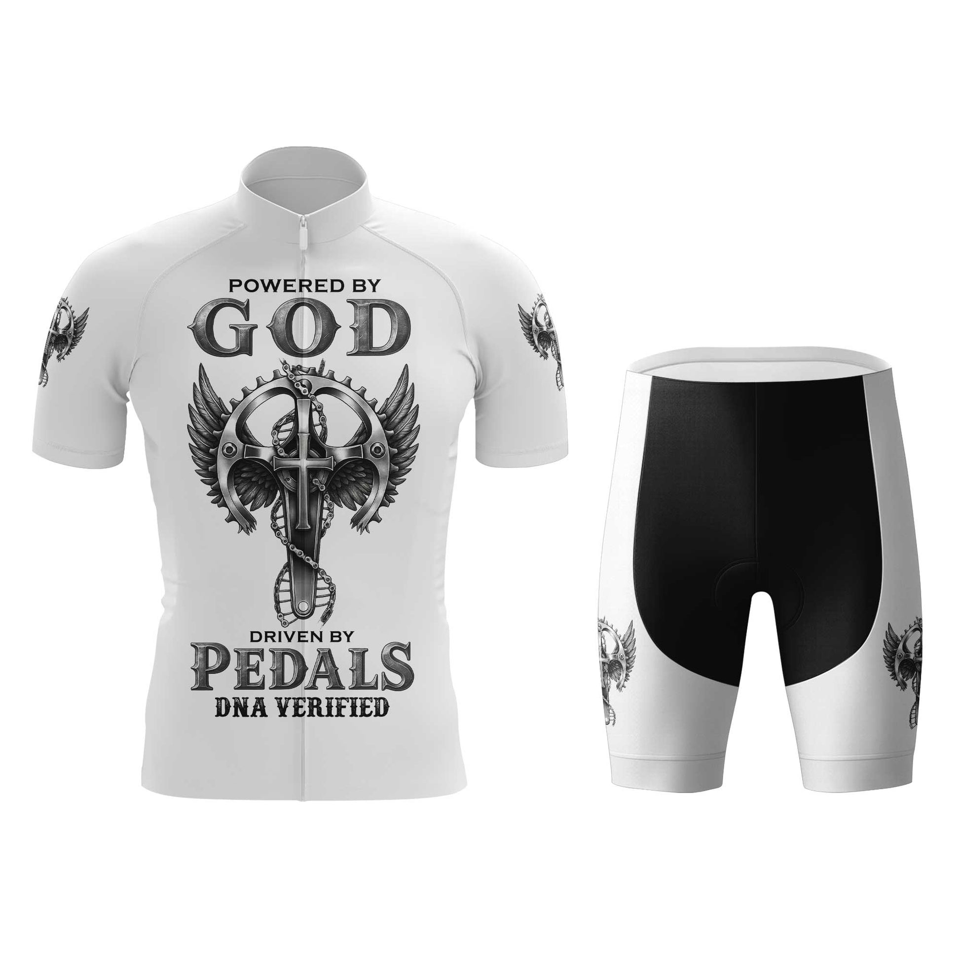 Powered By God DNA Men's Cycling Jersey Set, Road Bike Cycling Kit for Men, Biking Outfit, Bicycle Suit, Team Racing Uniform