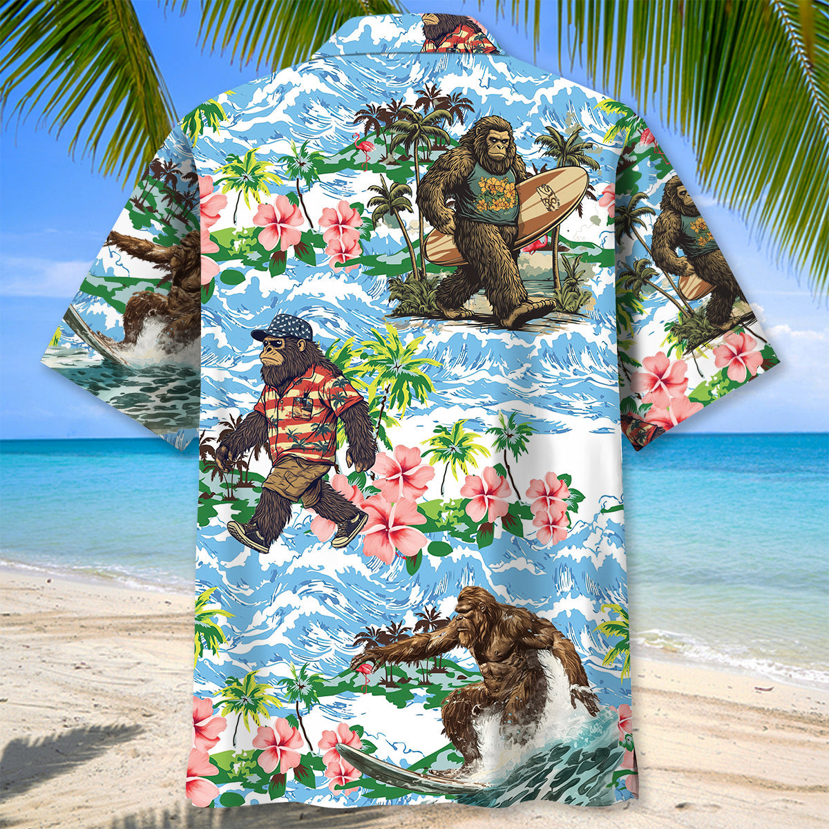 Funny Bigfoots Are On Summer Vacation Hawaiian Shirt