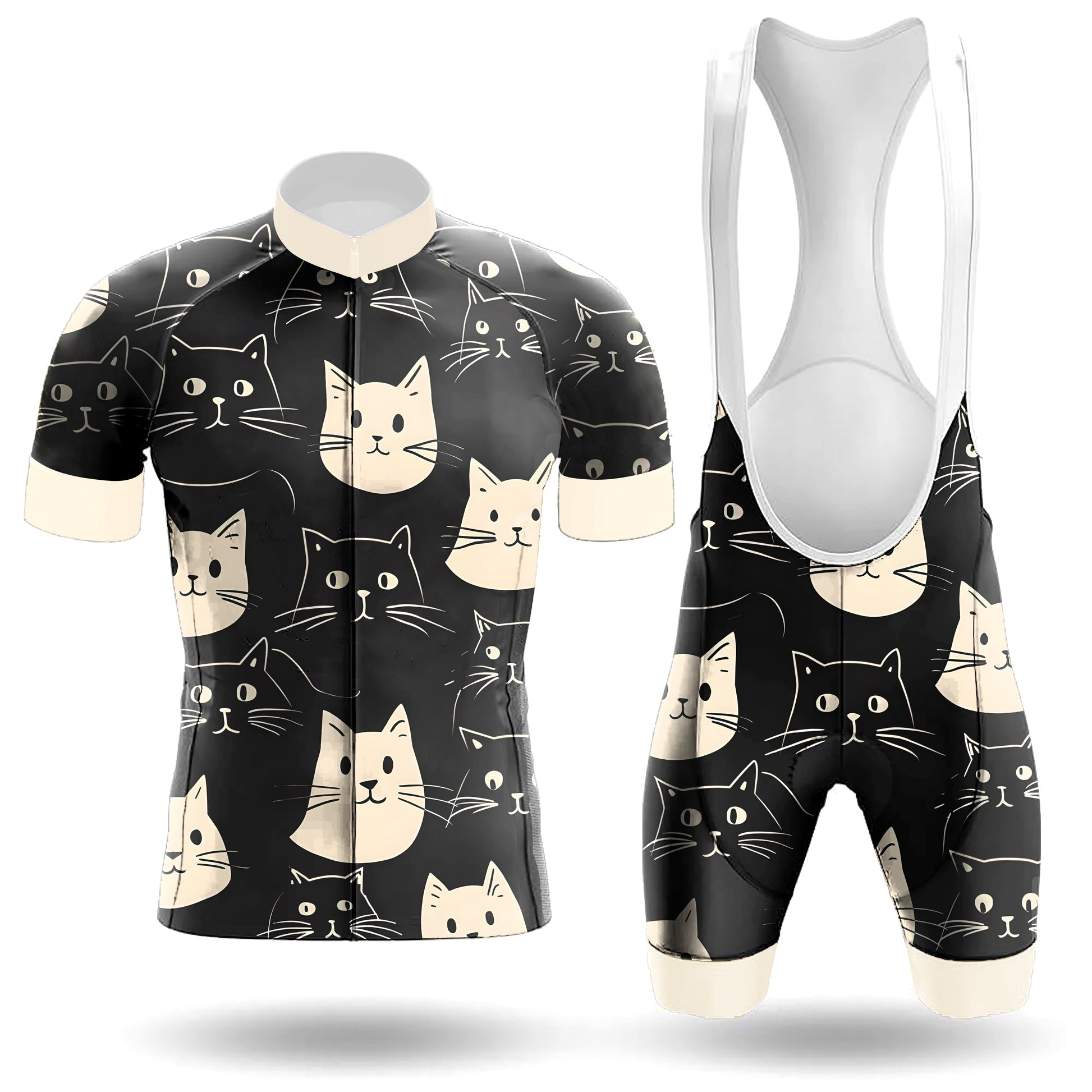 Happy Emoticon Cat Men's Cycling Jersey Set, Road Bike Cycling Kit for Men, Biking Outfit, Bicycle Suit, Team Racing Uniform