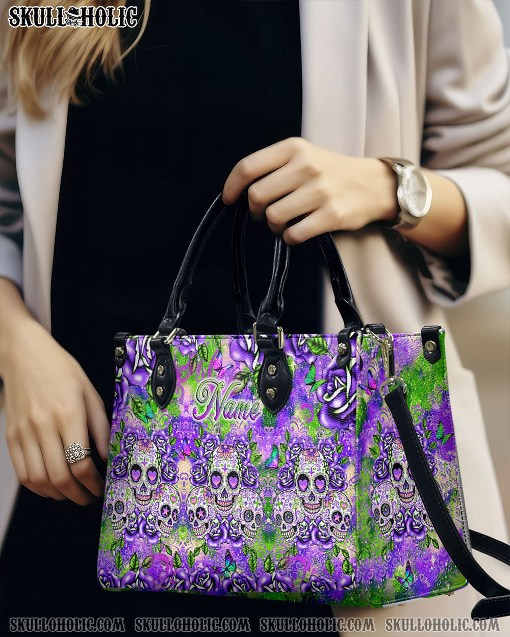 COLORFUL SUGAR SKULLS LEATHER HANDBAG - YHLT0108242