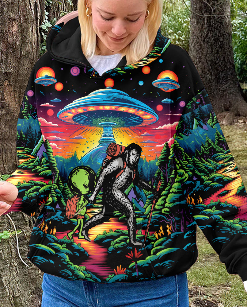 Bigfoot Alien Going Hiking All Over Print Shirt