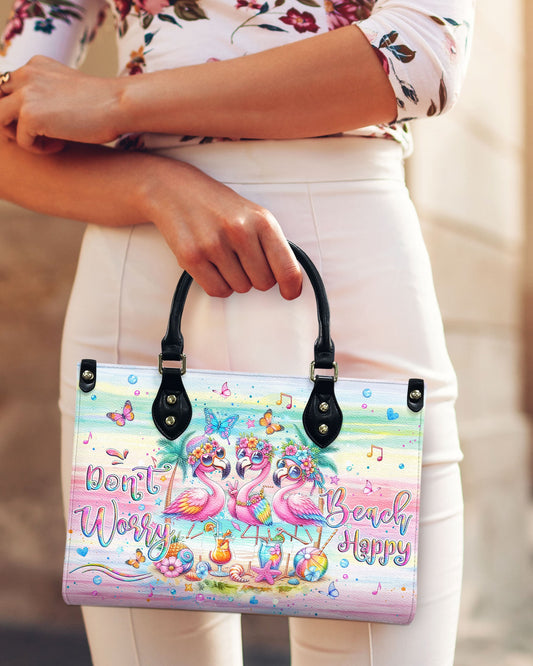 Don'T Worry Beach Happy Flamingo Leather Handbag