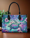 Sea Turtle Floral Leather Handbag
