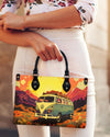 Camping Scene Leather Handbag