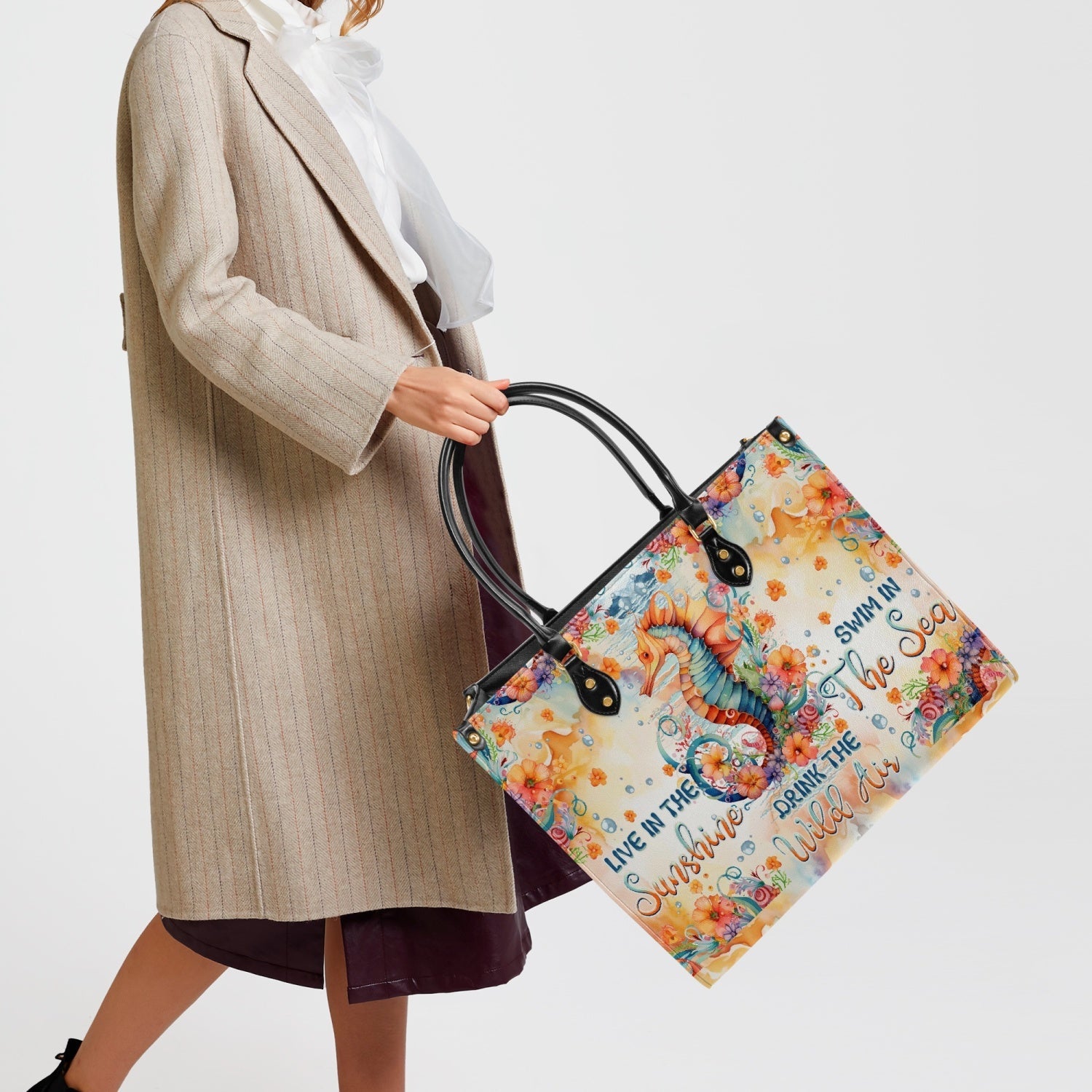 Bigcrowns LIVE IN THE SUNSHINE SEAHORSE LEATHER HANDBAG Z2903243