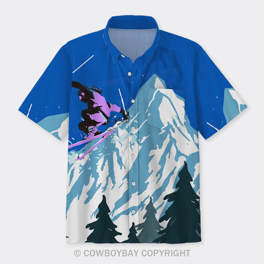 Retro Skiing Design Button Up Shirts