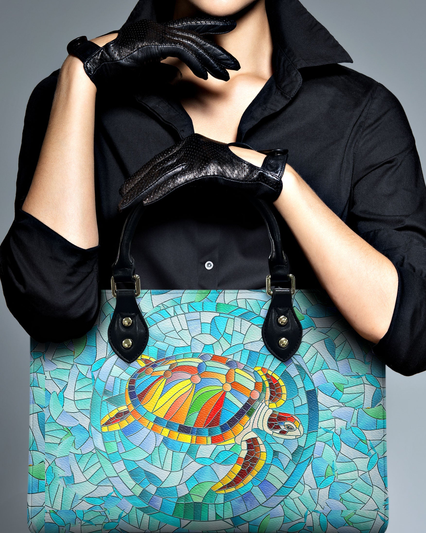 Bigcrowns STAINED GLASS TURTLE LEATHER HANDBAG N1607244