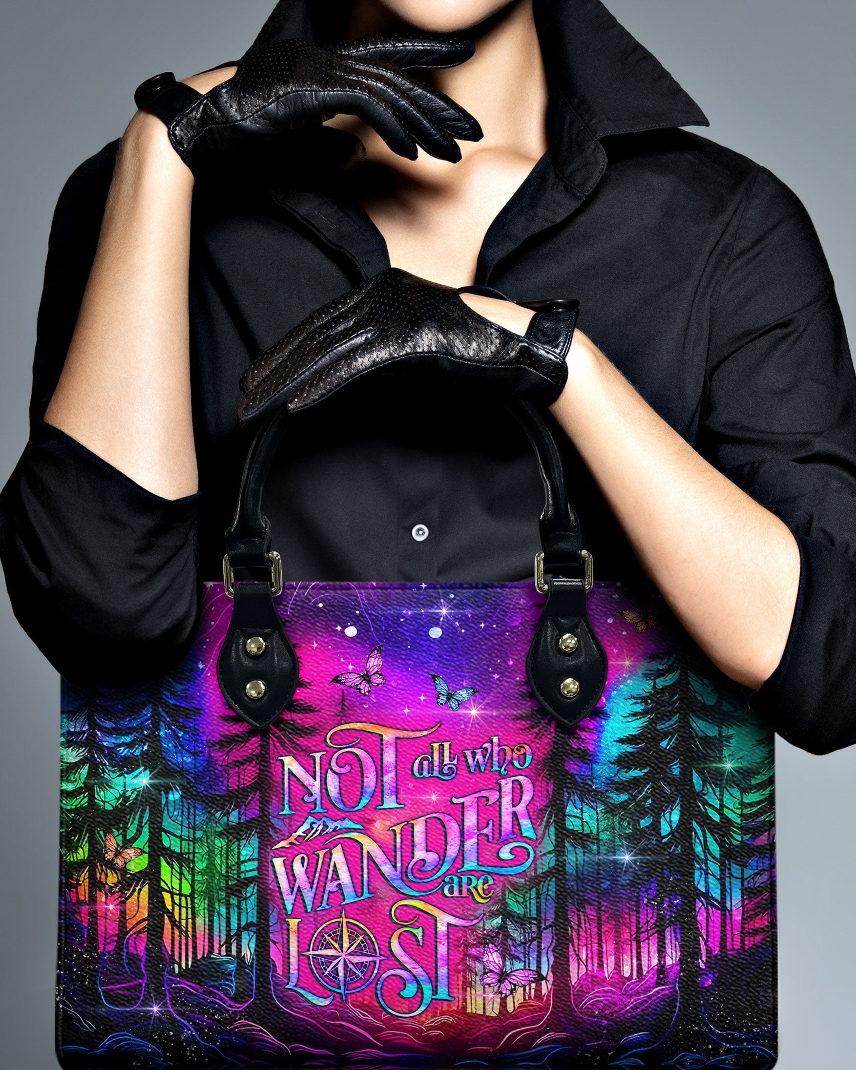 Bigcrowns NOT ALL WHO WANDER ARE LOST LEATHER HANDBAG T0509243