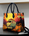 Camping Scene Leather Handbag