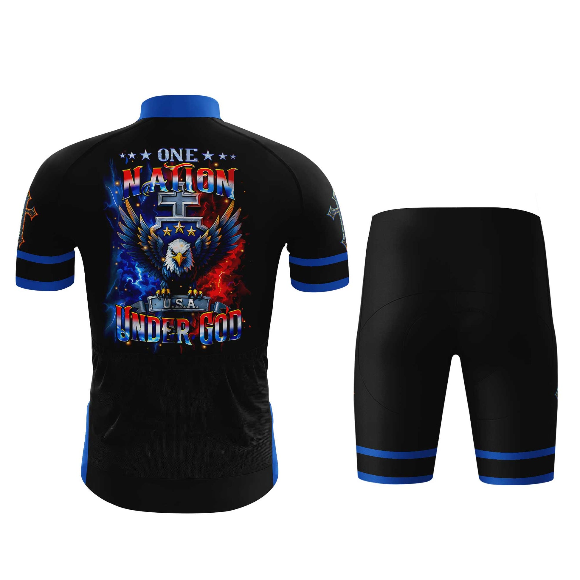 One Nation Under God Patriotic Men's Cycling Jersey Set, Road Bike Cycling Kit for Men, Biking Outfit, Bicycle Suit, Team Racing Uniform