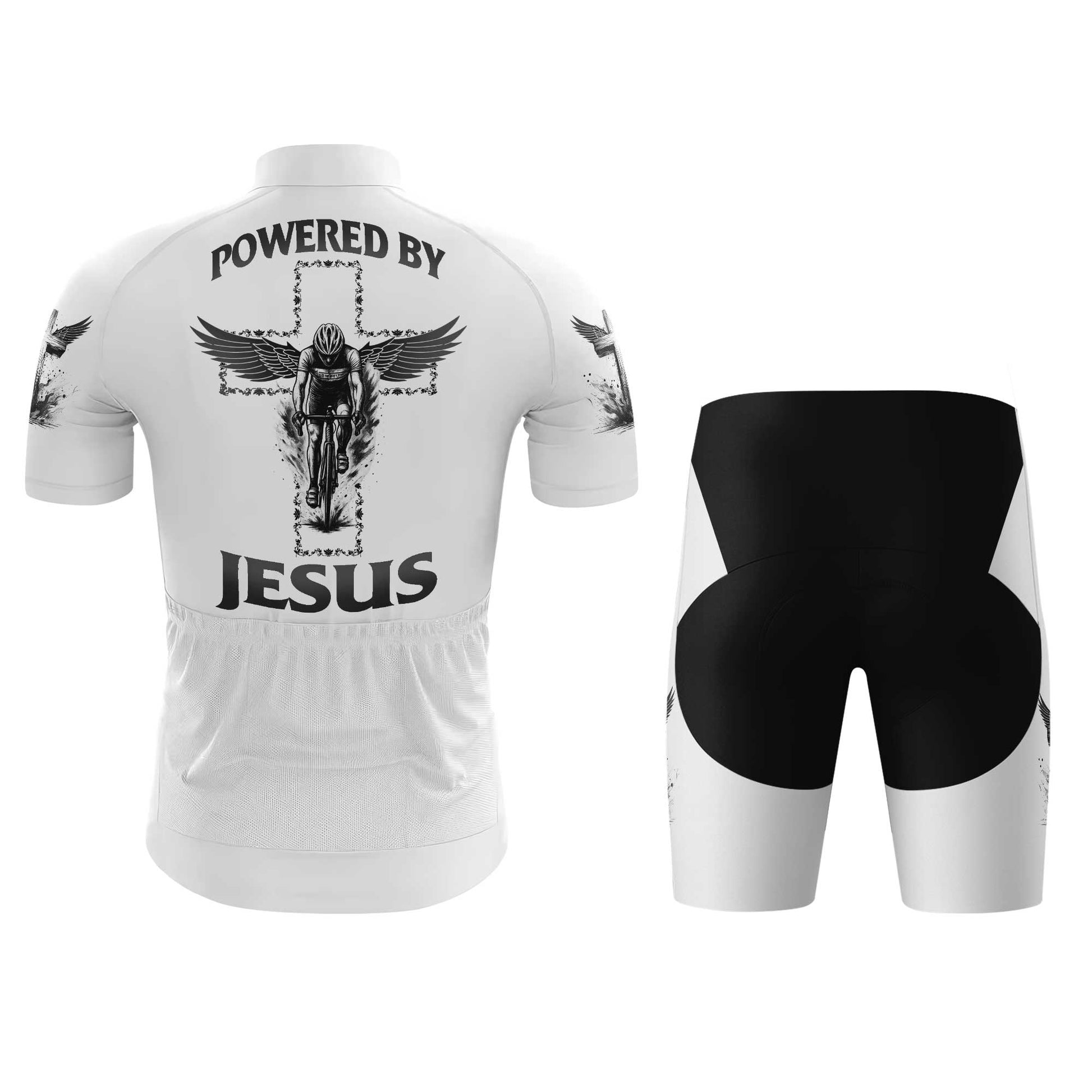Powered By Jesus Men's Cycling Jersey Set, Road Bike Cycling Kit for Men, Biking Outfit, Bicycle Suit, Team Racing Uniform