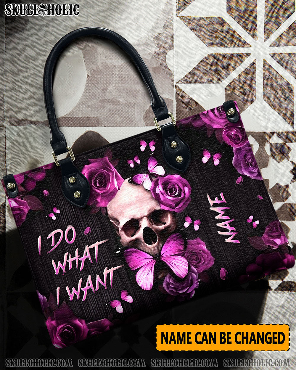 I DO WHAT I WANT SKULL ROSE LEATHER HANDBAG - YHLN3107244