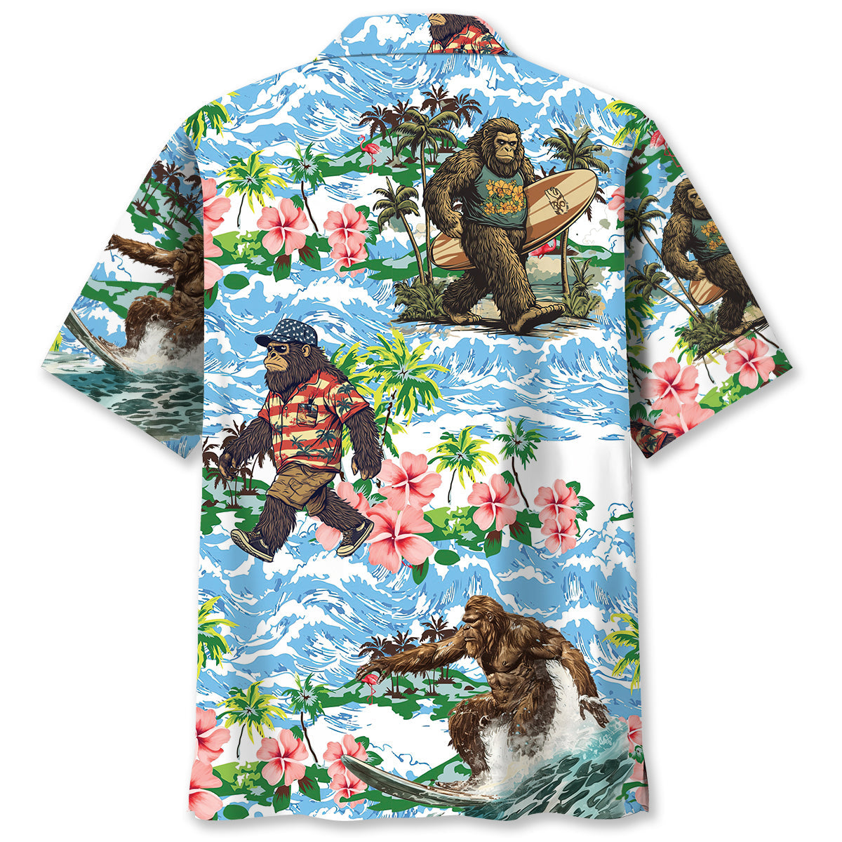 Funny Bigfoots Are On Summer Vacation Hawaiian Shirt